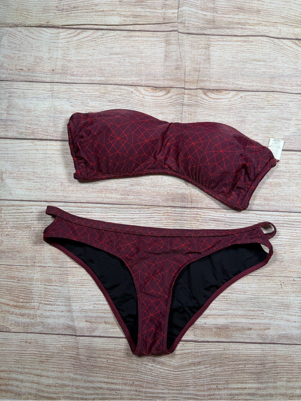 RVCA Burgundy Geometric Bandeau Bikini Set